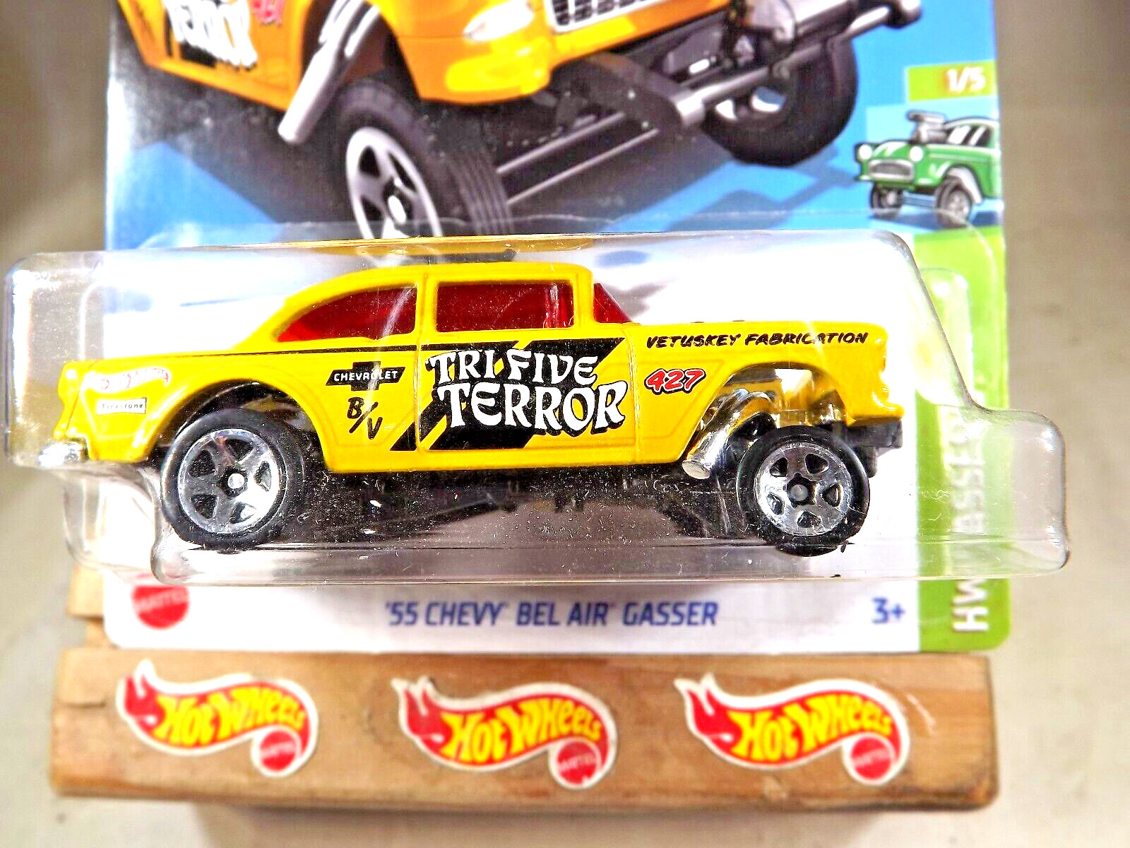 2023 Hot Wheels #110 HW Gassers 1/5 ’55 CHEVY BEL AIR GASSER Yellow w/Chrome 5Sp