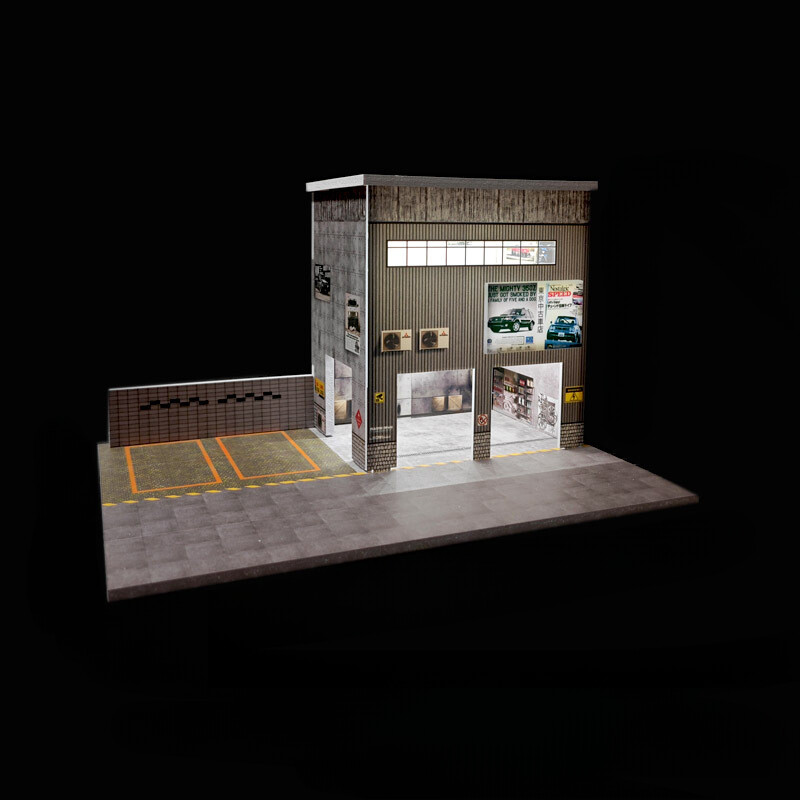 Diorama 1/64 Die-Cast Car Garage Model LED Car Display Collection Scene Gifts US