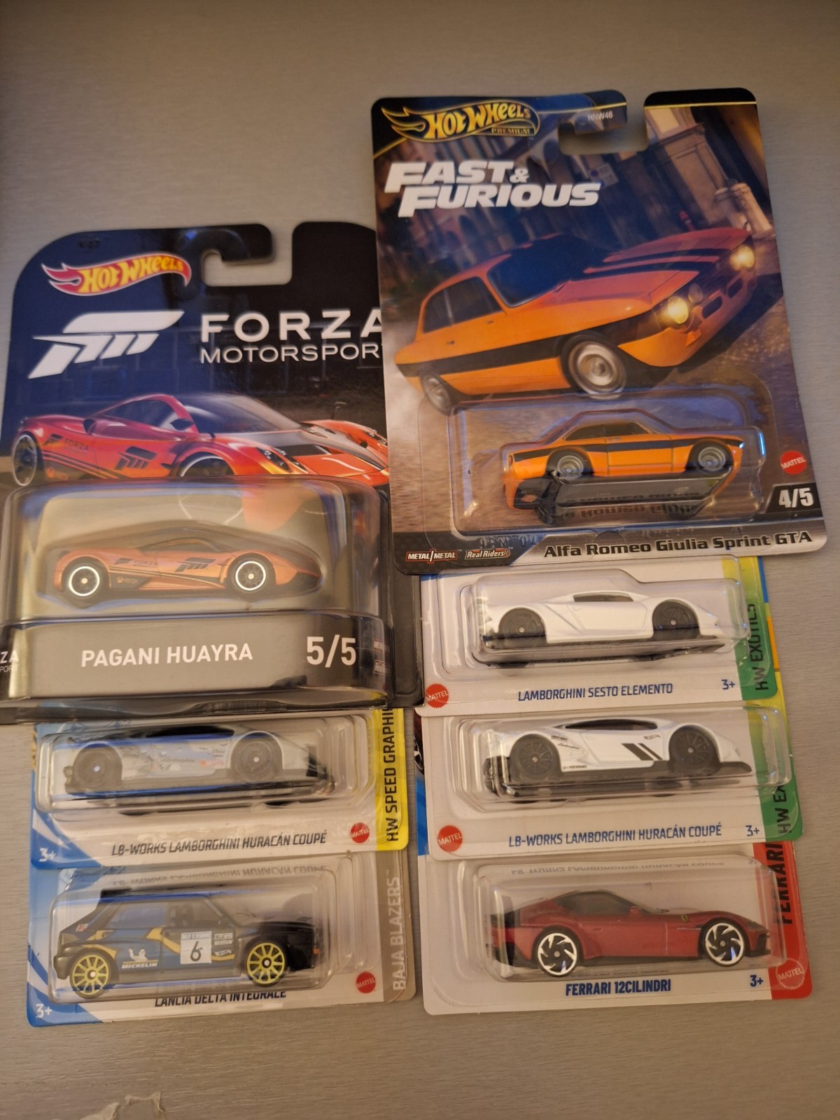 Hot Wheels Lot of 7: Fast & Furious Alfa Romeo Giulia, Forza Pagani, Lamborghini