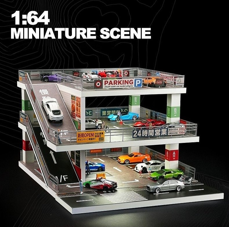 1/64 Diorama Diecast Car Garage Model Multi-Layer Car Parking Lots Display Scene