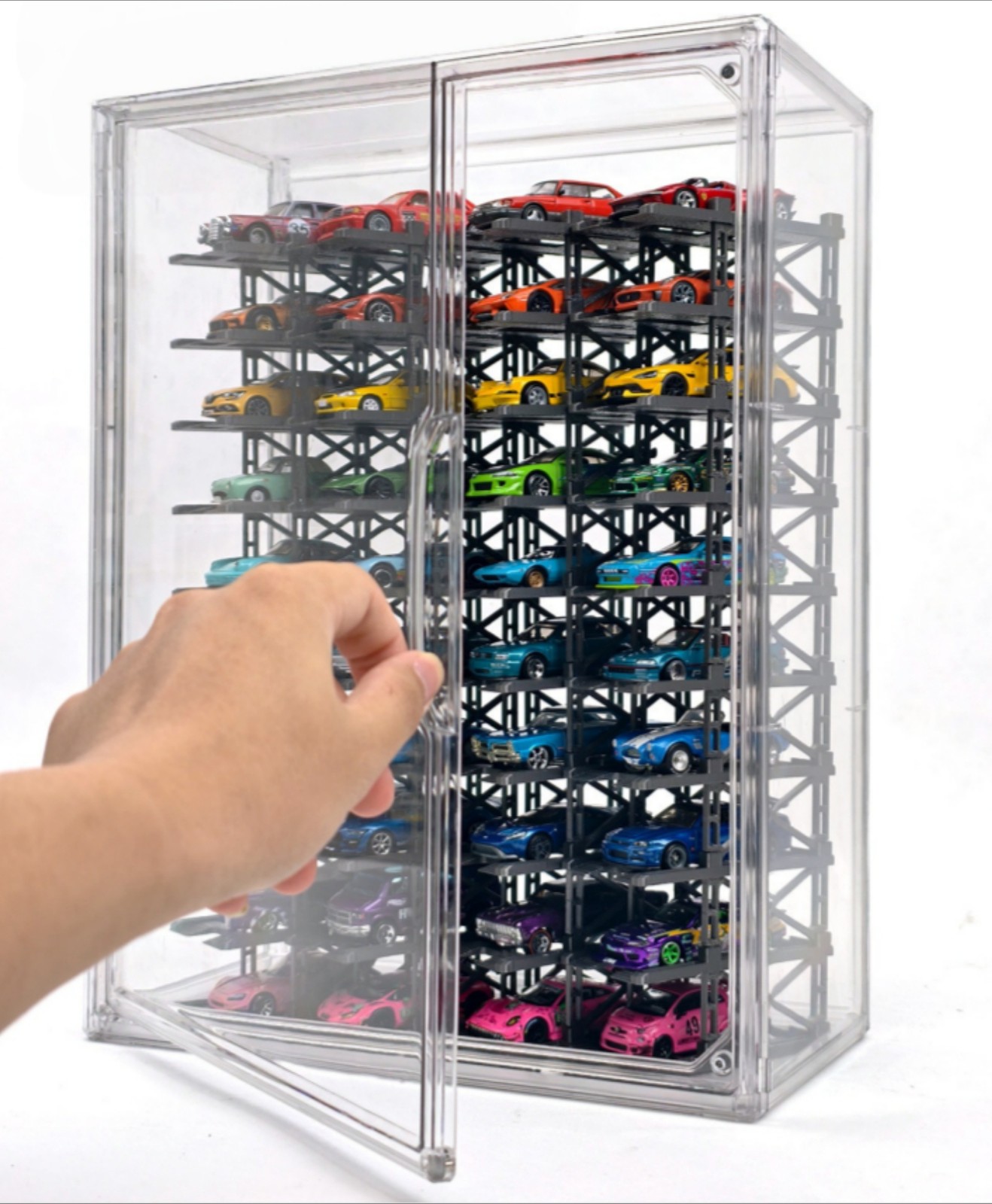 US Diorama 1/64 Parking Rack Model Set Garage Magnetic Acrylic Display Case Gift