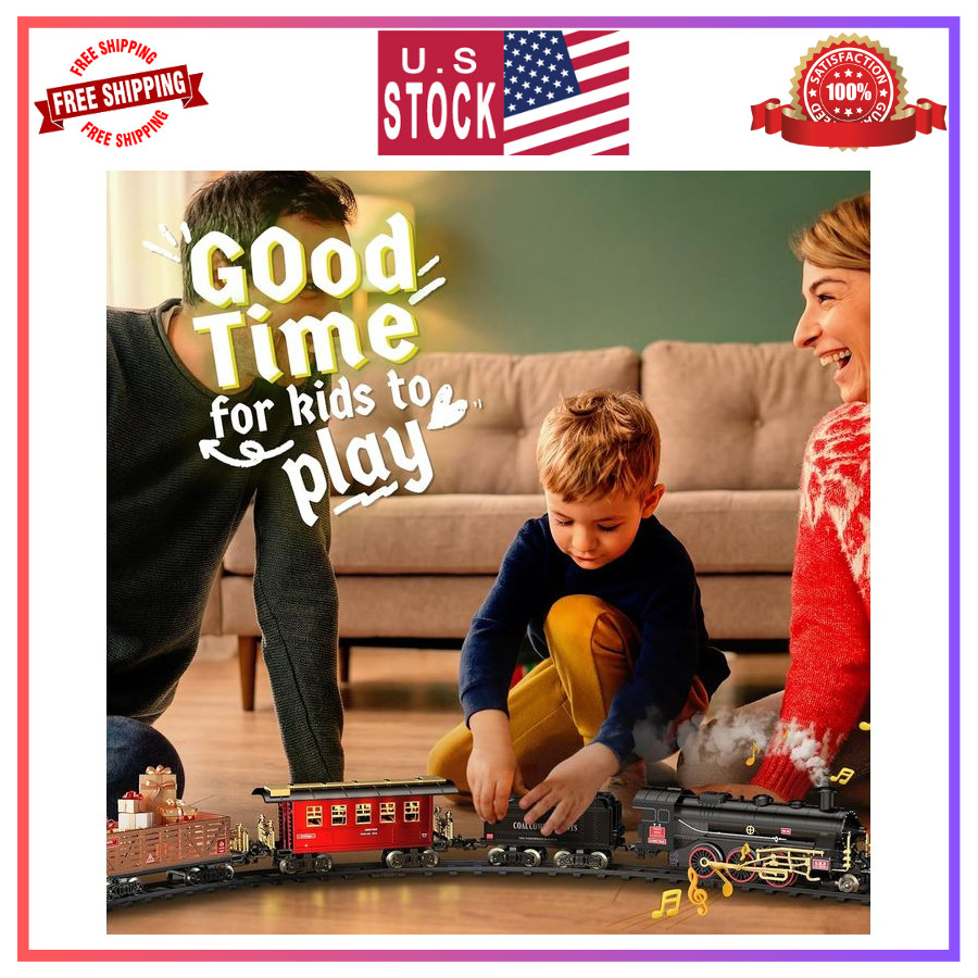 Hot Bee Train Set Alloy Toy w/ Lights Smoke Sound for Kids 3-8 Years