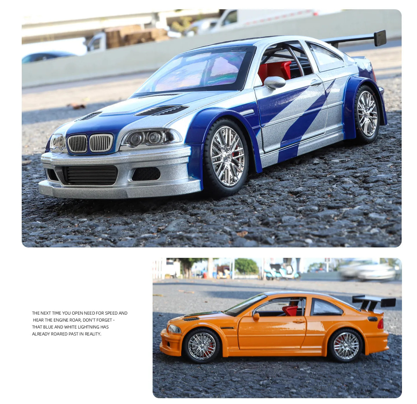 1:24 BMW M3 GTR E46 Muscle Model Car Sound Light Collectible gift