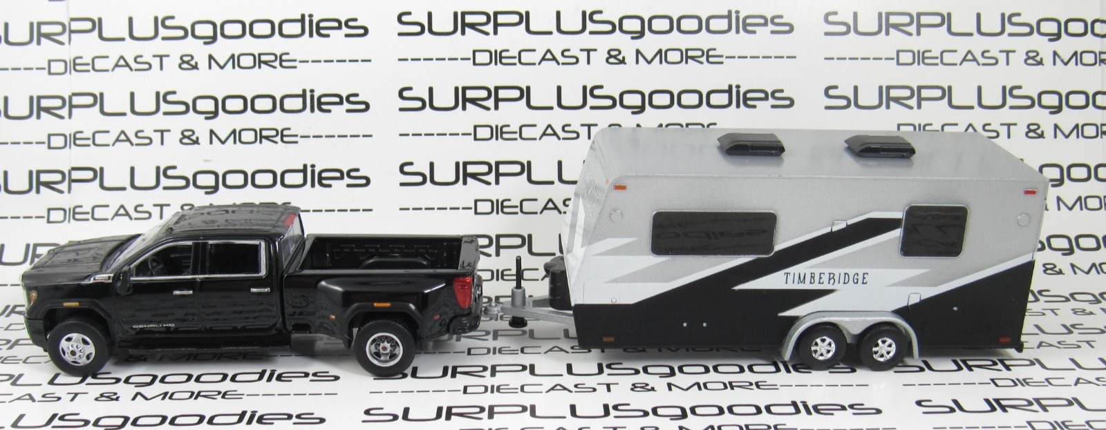 Greenlight LOOSE Black 2022 GMC SIERRA 3500 Dually Pickup w/Camper Trailer Home