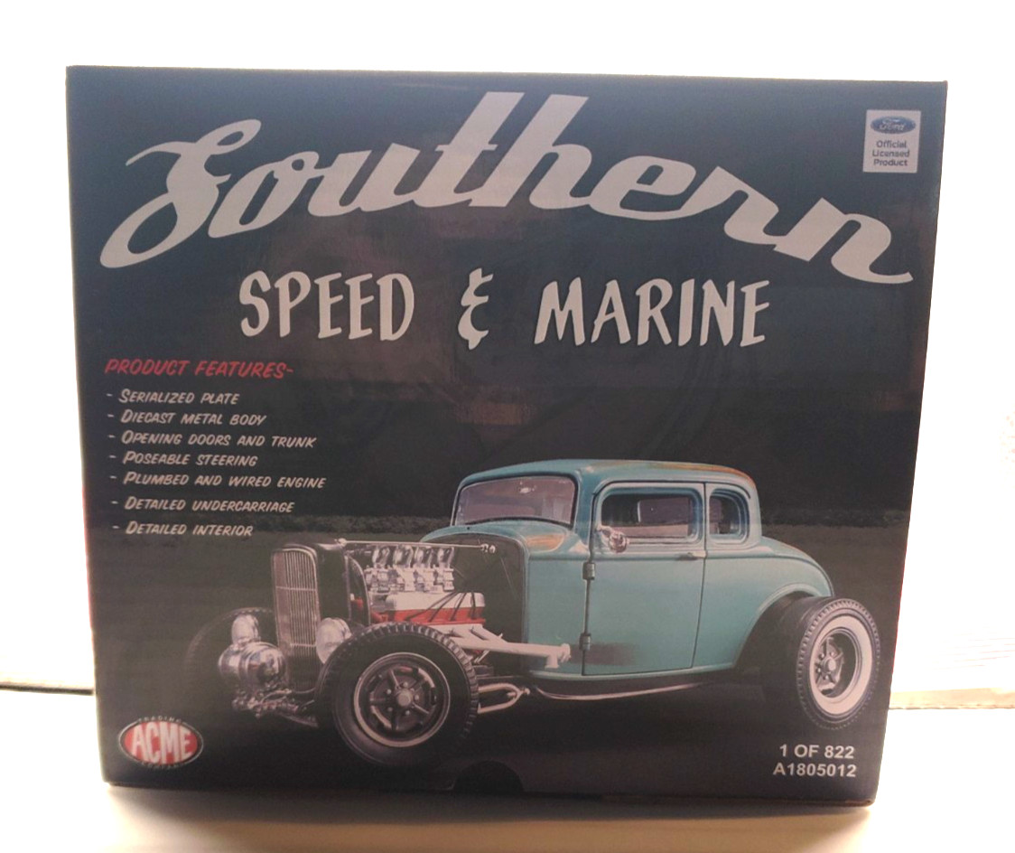 FORD 1932 SOUTHERN SPEED MARINE 5 WINDOW COUPE 1/18 ACME #A1805012 RARE HTF