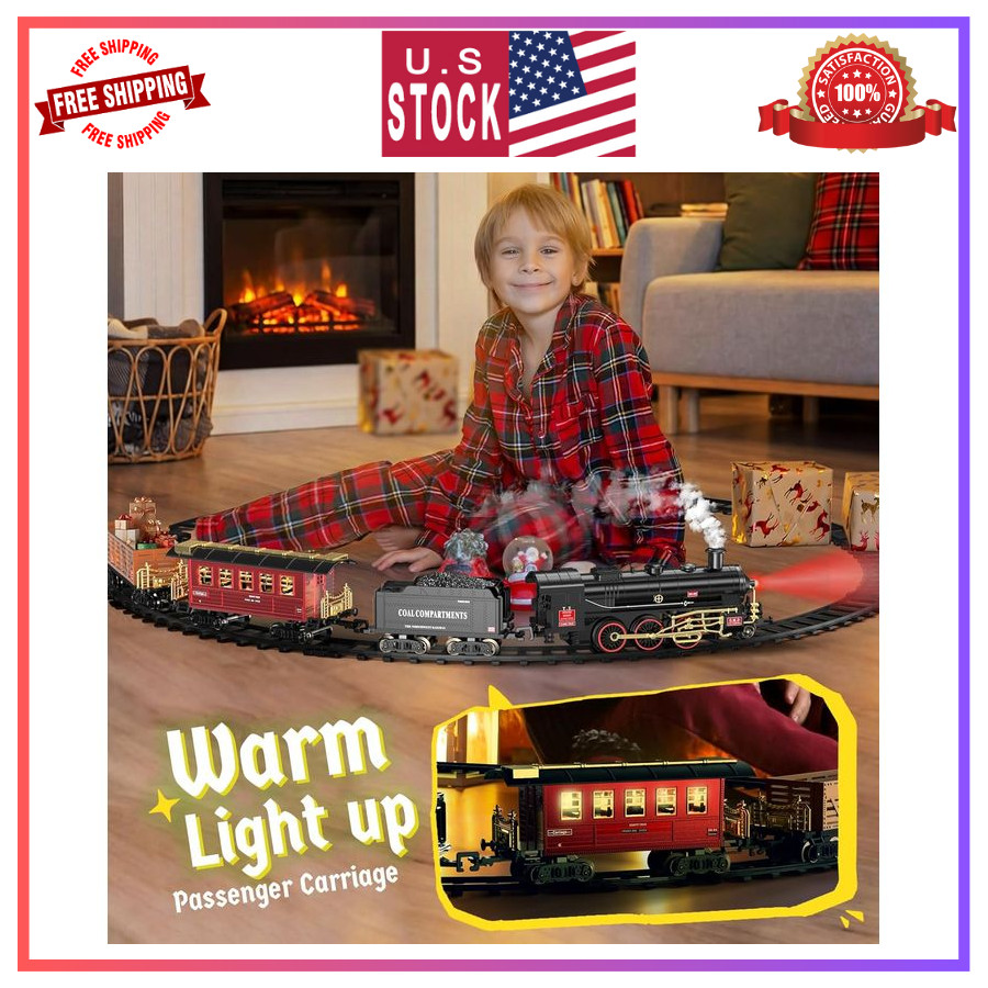 Hot Bee Train Set Alloy Toy w/ Lights Smoke Sound for Kids 3-8 Years