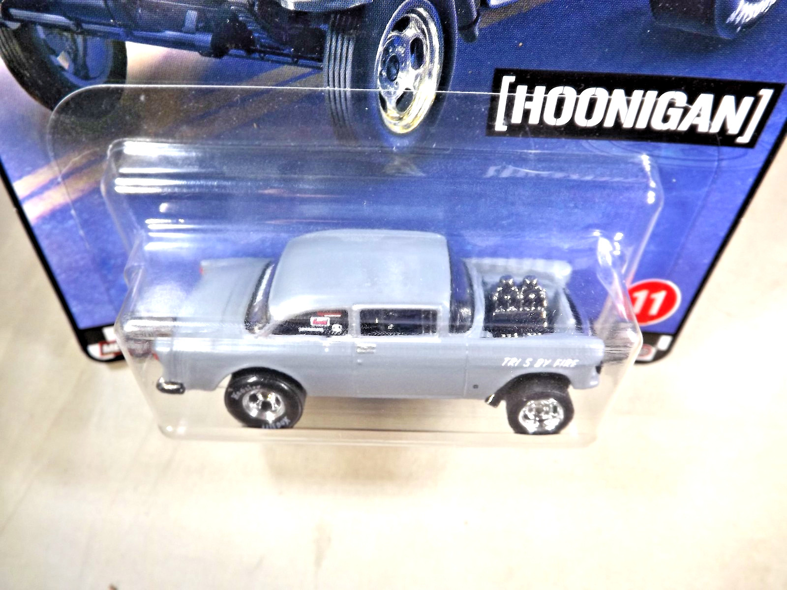 2021 Hot Wheels Premium Boulevard #11 ’55 CHEVY BEL AIR GASSER Gray w/Real Rider