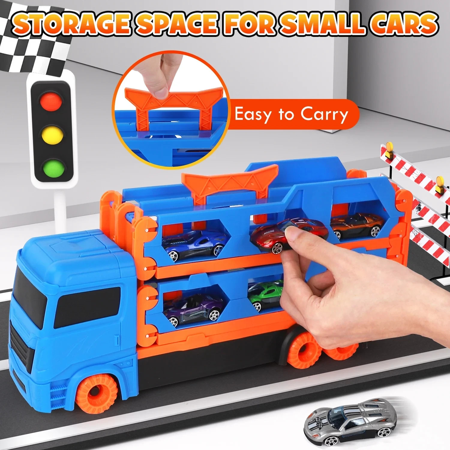 Race Track Toys for Kids 3-6, Double Decker Transport Truck with cars