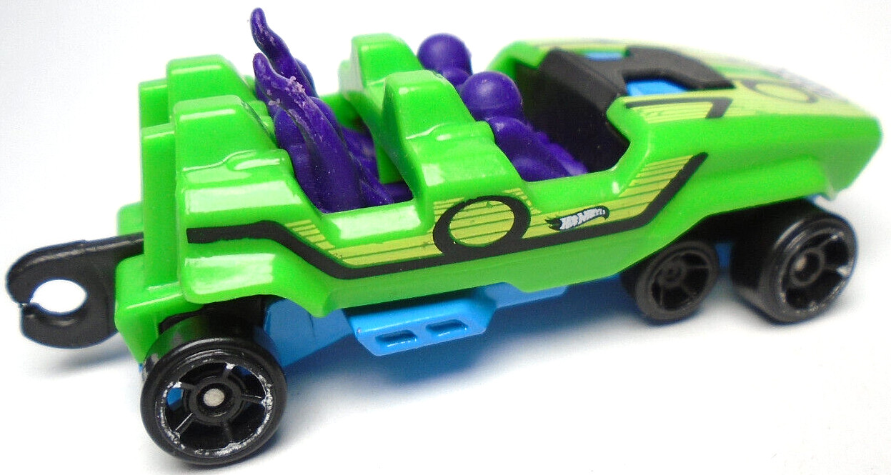 2014 HOT WHEELS LOOPSTER GREEN 2 3/4″ DIECAST ROLLER COASTER CAR W BLUE & PURPLE