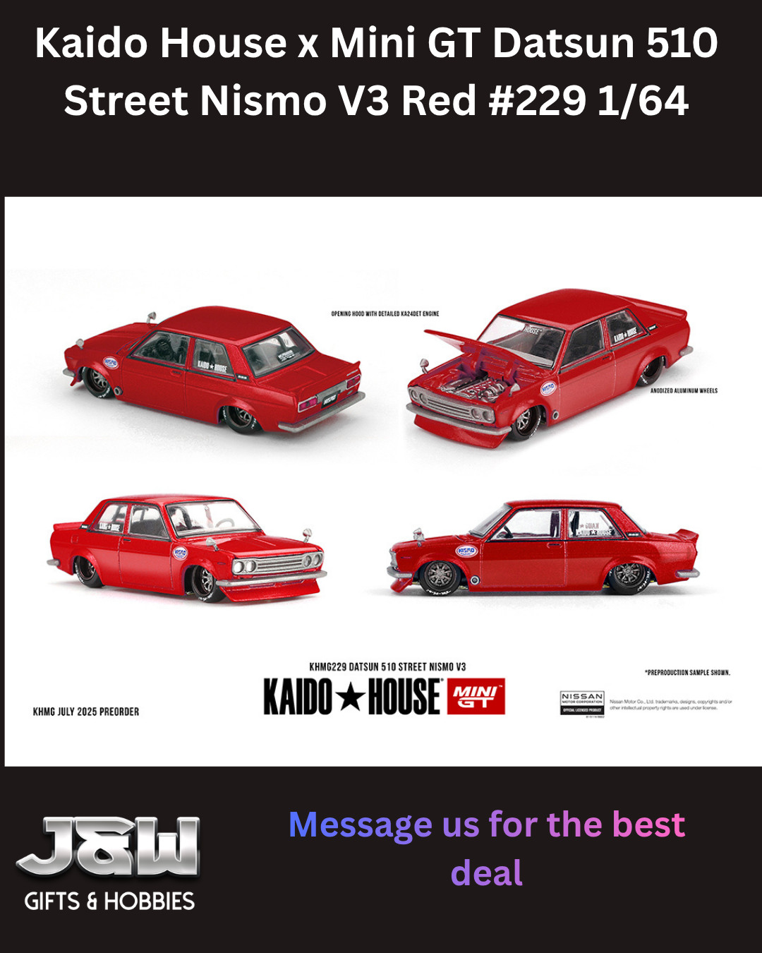 Kaido House x Mini GT Datsun 510 Street Nismo V3 Red #229 1/64