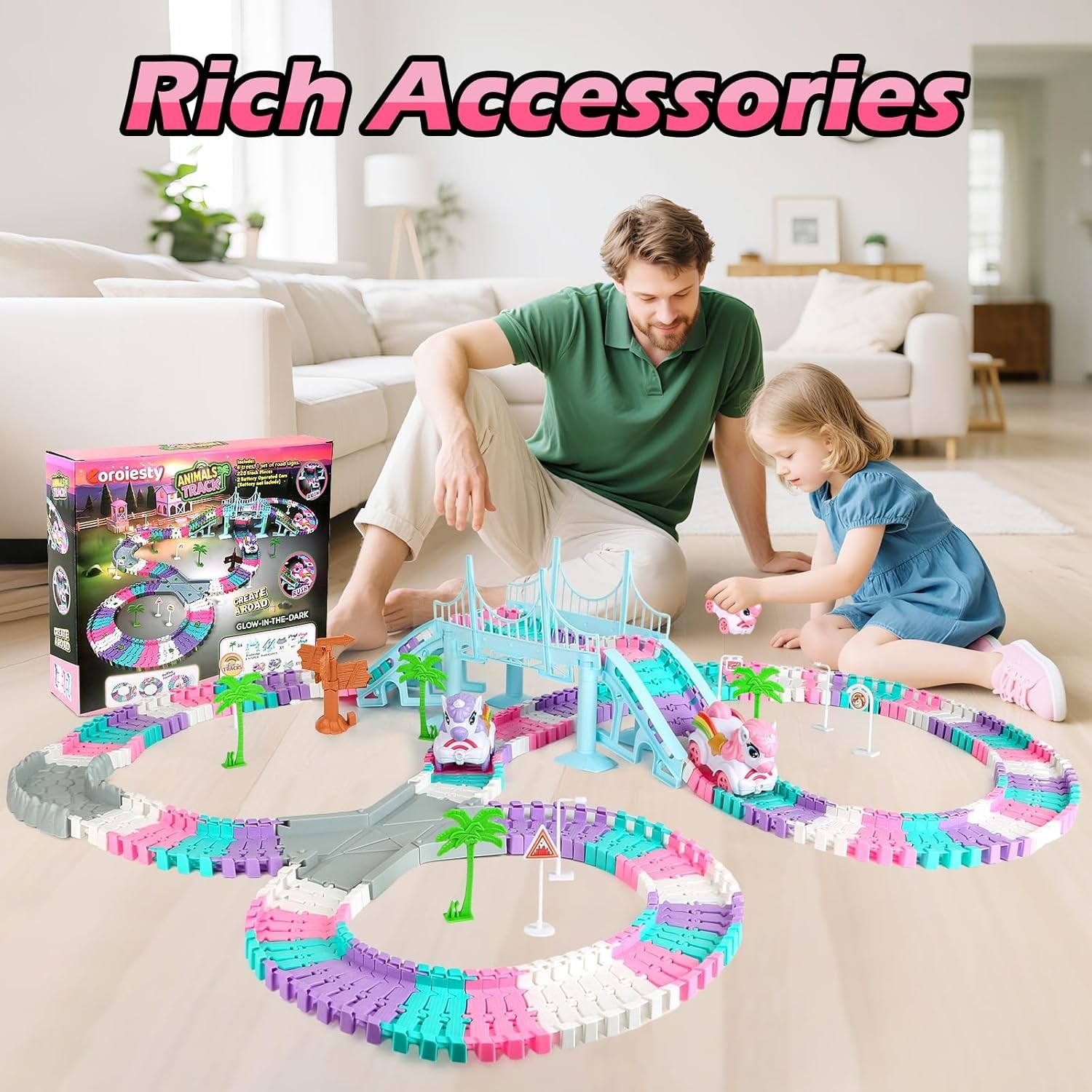 268 PCS Unicorn Race Tracks for Kids Toys, Glow in The Dark Magic Toy Set, 2 …