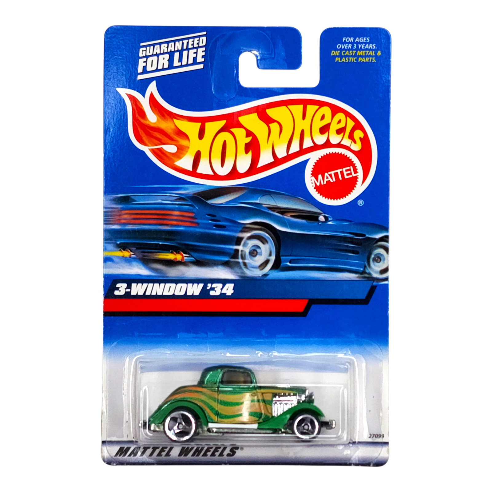 HOT WHEELS 3 Window ’34 Ford Green Hot Rod Mainline 1:64 27099 2000