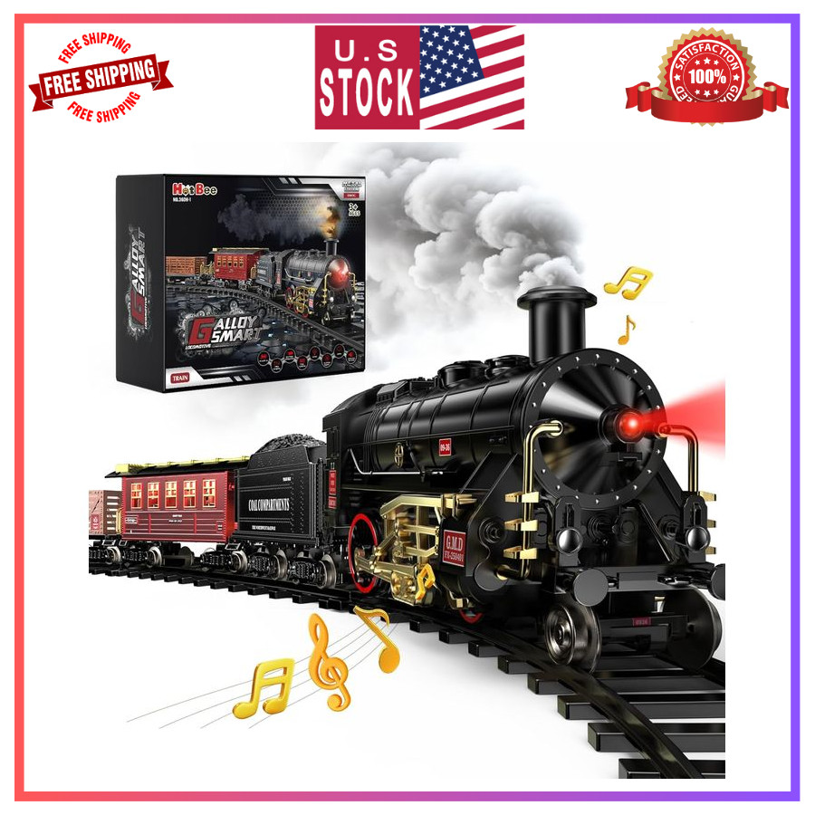 Hot Bee Train Set Alloy Toy w/ Lights Smoke Sound for Kids 3-8 Years