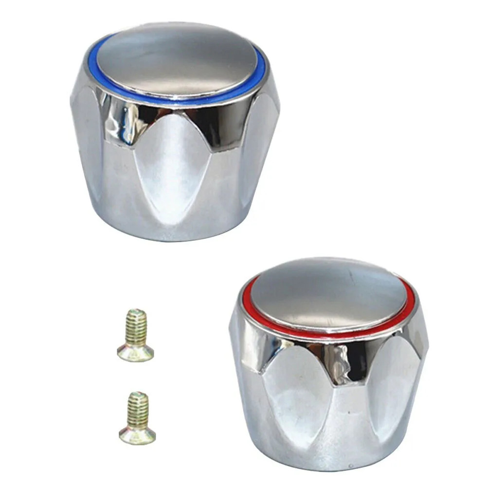 2Pcs Hot & Cold Tap Top Head Faucet Cover Chrome Plated Replacement Set Kitchen