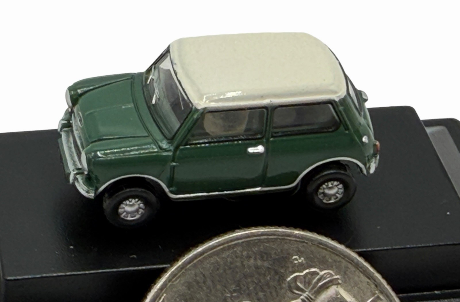 Austin Mini Cooper Almond Green with White Roof Diecast car 1:120 Scale Oxford