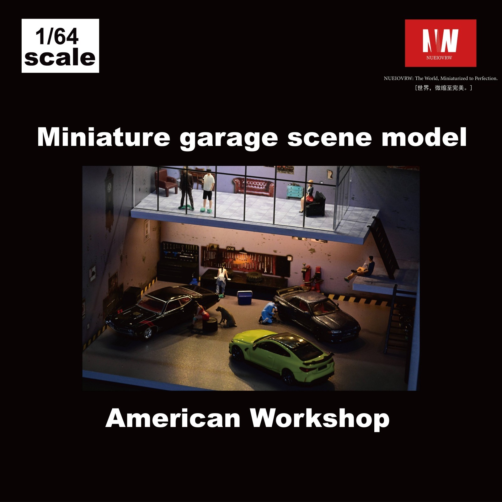 Diorama 1/64 Diecast Car Garage Model LED Lighting Parking Lot Display Case US