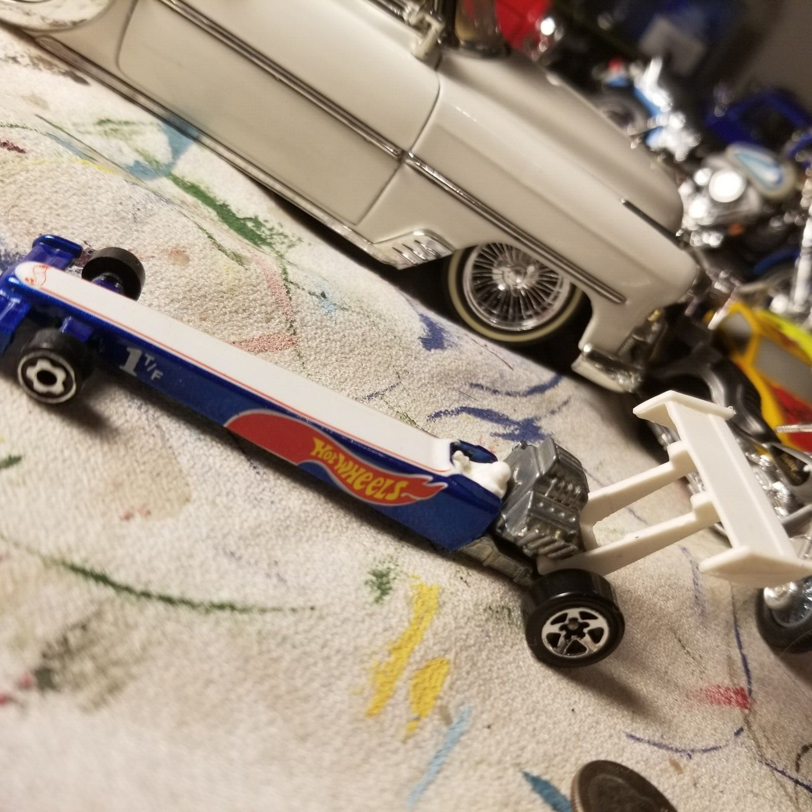 Hot Wheels Blue Race Team Dragster 1T/F w/5 Spoke Wheels Blue 1992 Malaysia