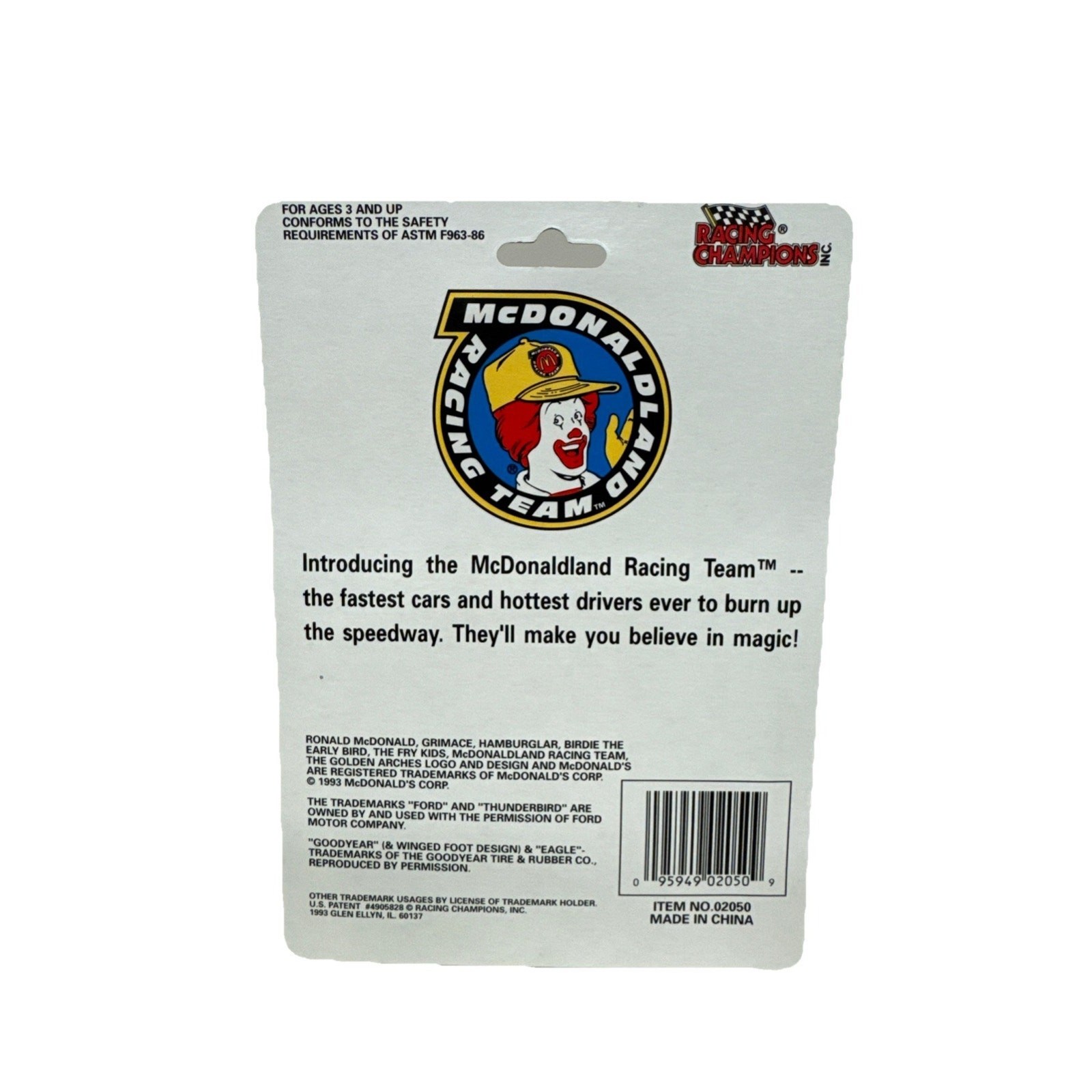 Racing Champions McDonald Land Racing Team Grimace Go Car Diecast 1994 Sealed