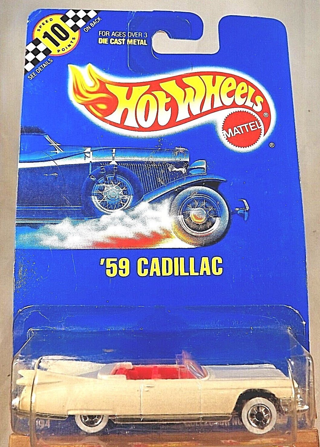 1990 Hot Wheels Speed Points Blue Card #154 ’59 CADILLAC White w/White Wall BWSp