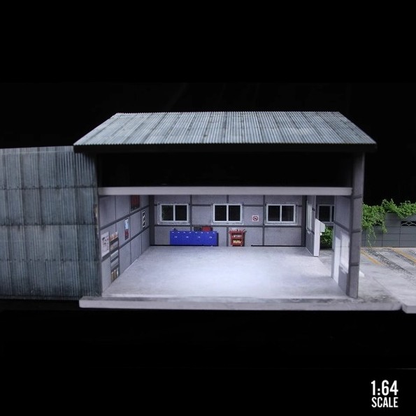 Diorama 1/64 Car Garage Model LED Repair Workshop Building Scene Model Display