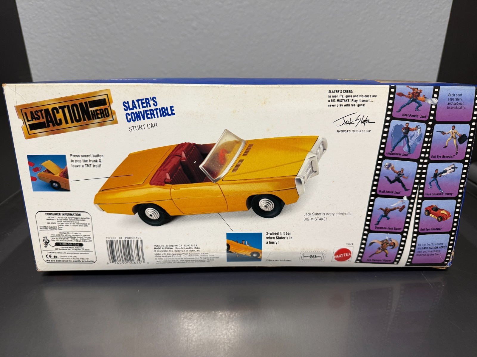 1993 MATTEL LAST ACTION HERO SLATER’S CONVERTIBLE STUNT CAR FACTORY SEALED