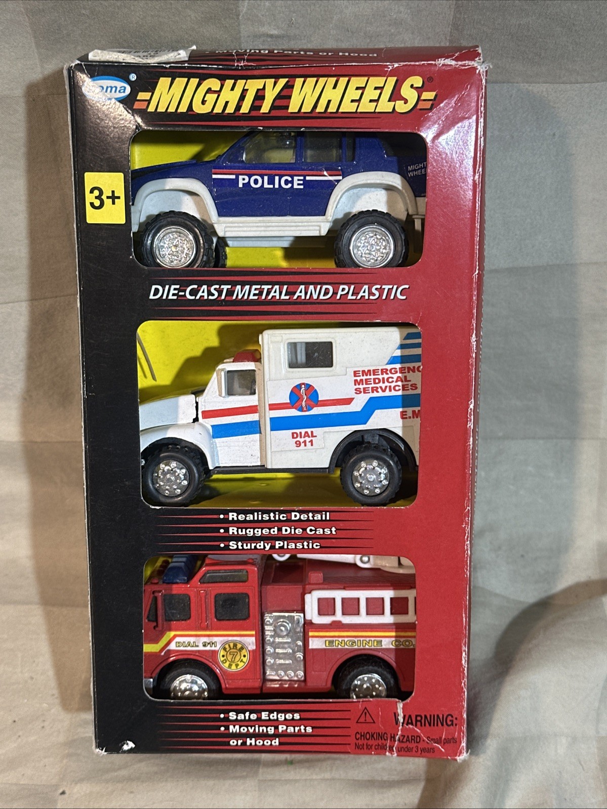 VINTAGE Mighty Wheels Die Cast Metal Rescue Vehicles Police Fire Truck Ambulance