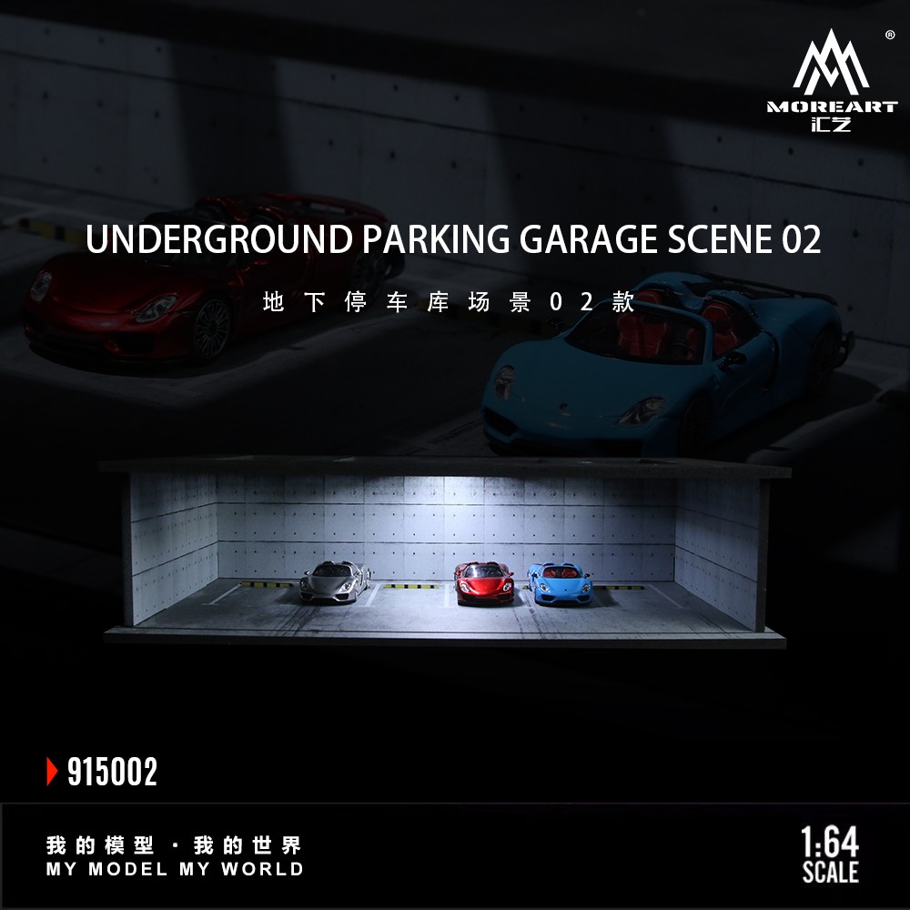 Diorama 1/64 Car Garage Model LED Lighting City Car Parking Lot Scene Model Gift