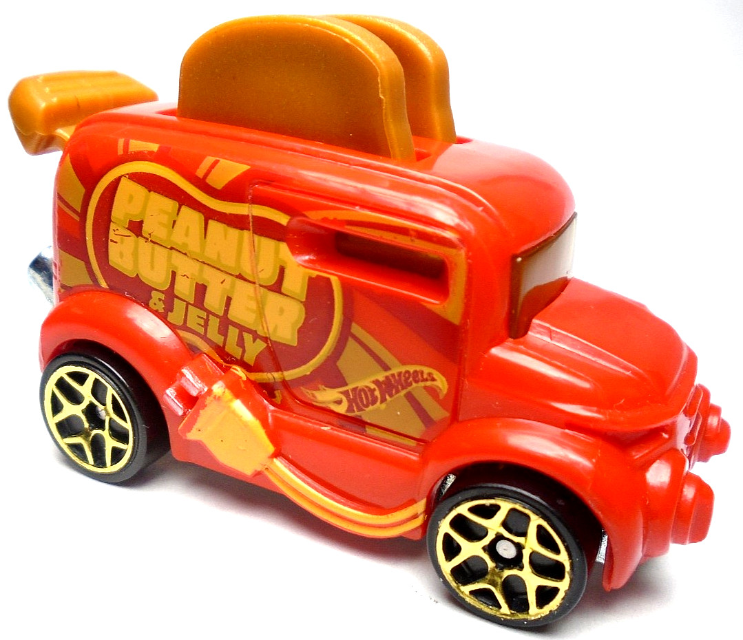 2022 HOT WHEELS ROLLER TOASTER PEANUT BUTTER JELLY RED DIECAST 2 1/2″ CAR BROWN