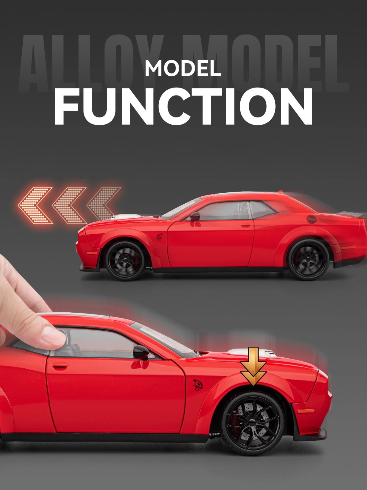 New 1:18 Dodge Challenger SRT Hellcat Model Diecast Sound Light Sports Car Gift
