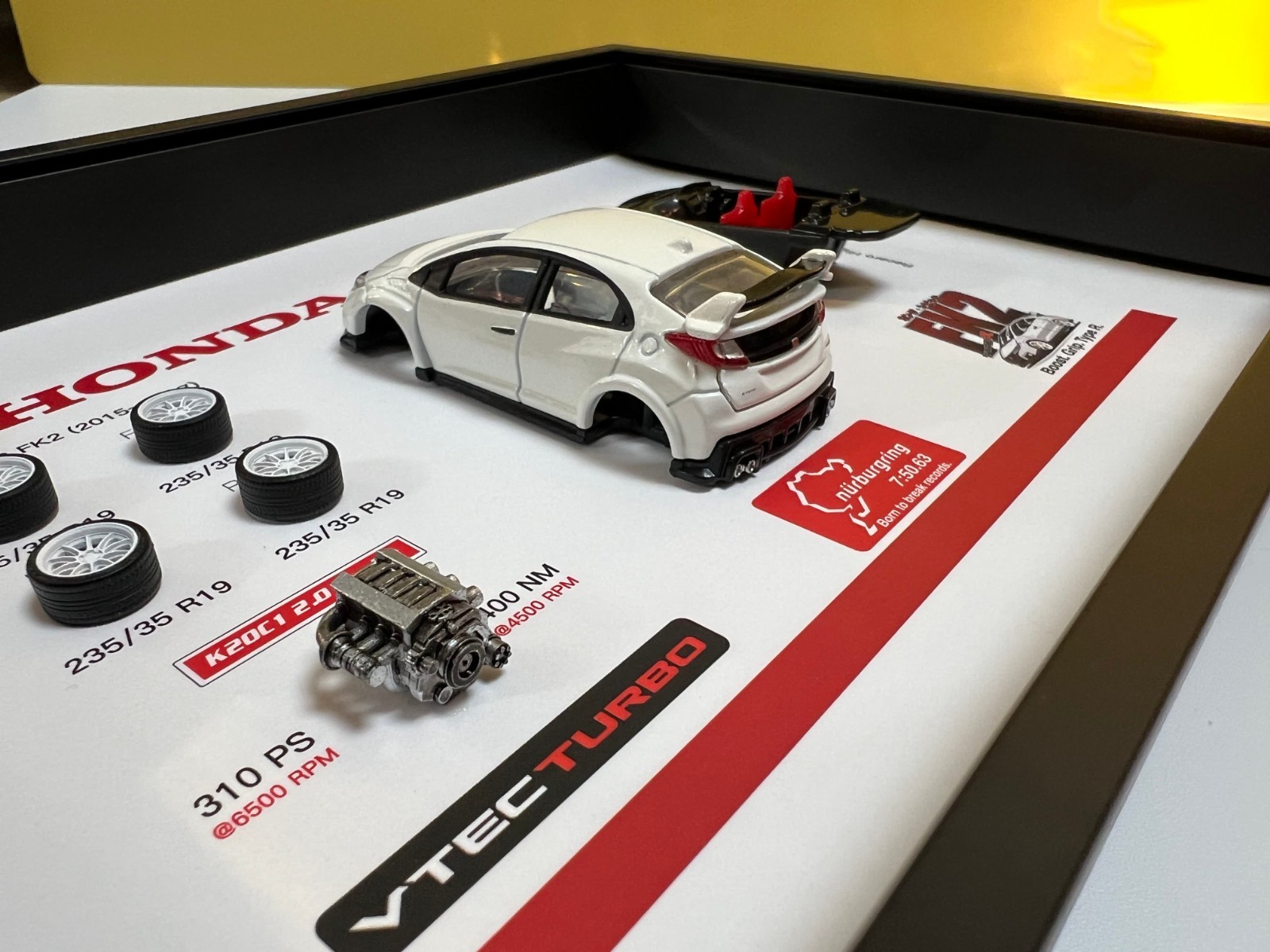 Honda Civic Type R FK2 Diecast Model Car 3D Shadow Box Wall Art Display Case JDM