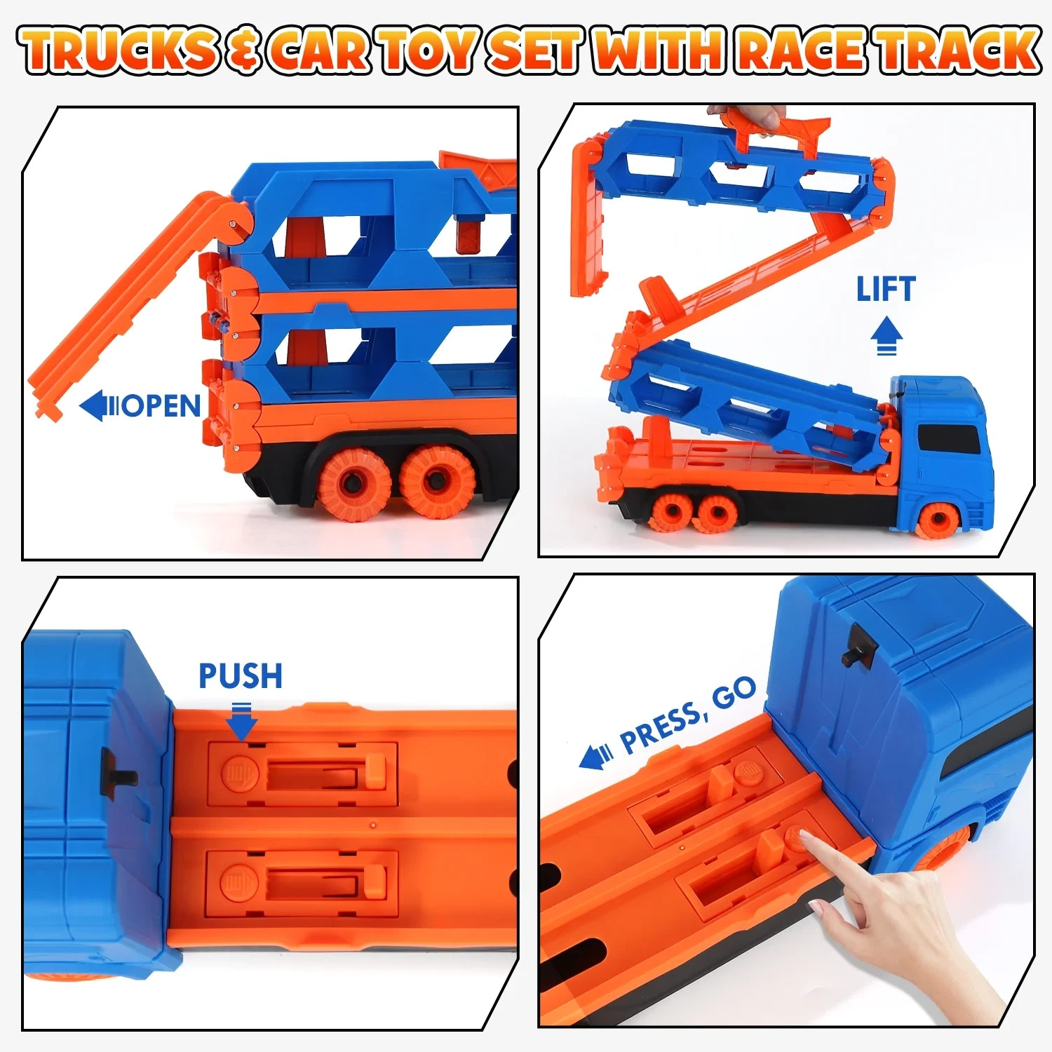Race Track Toys for Kids 3-6, Double Decker Transport Truck with cars