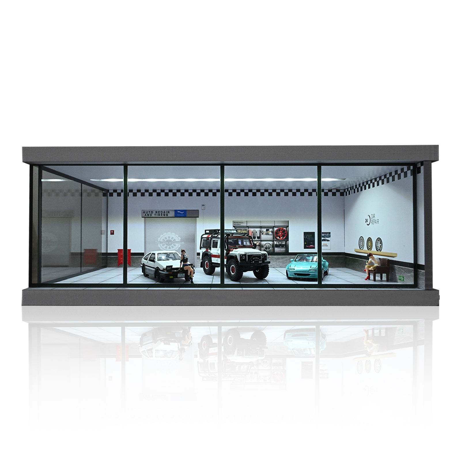 Diorama 1/64 Car Garage Model LED Lights City Car Showroom Scene Model Display