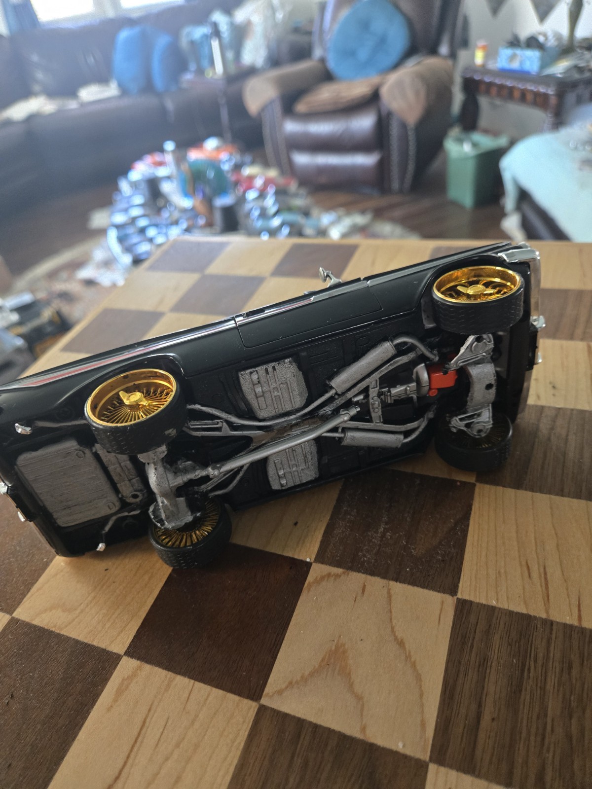 Custom Chevrolet Black Diecast Car Gold Wheels Opening Doors & Hood