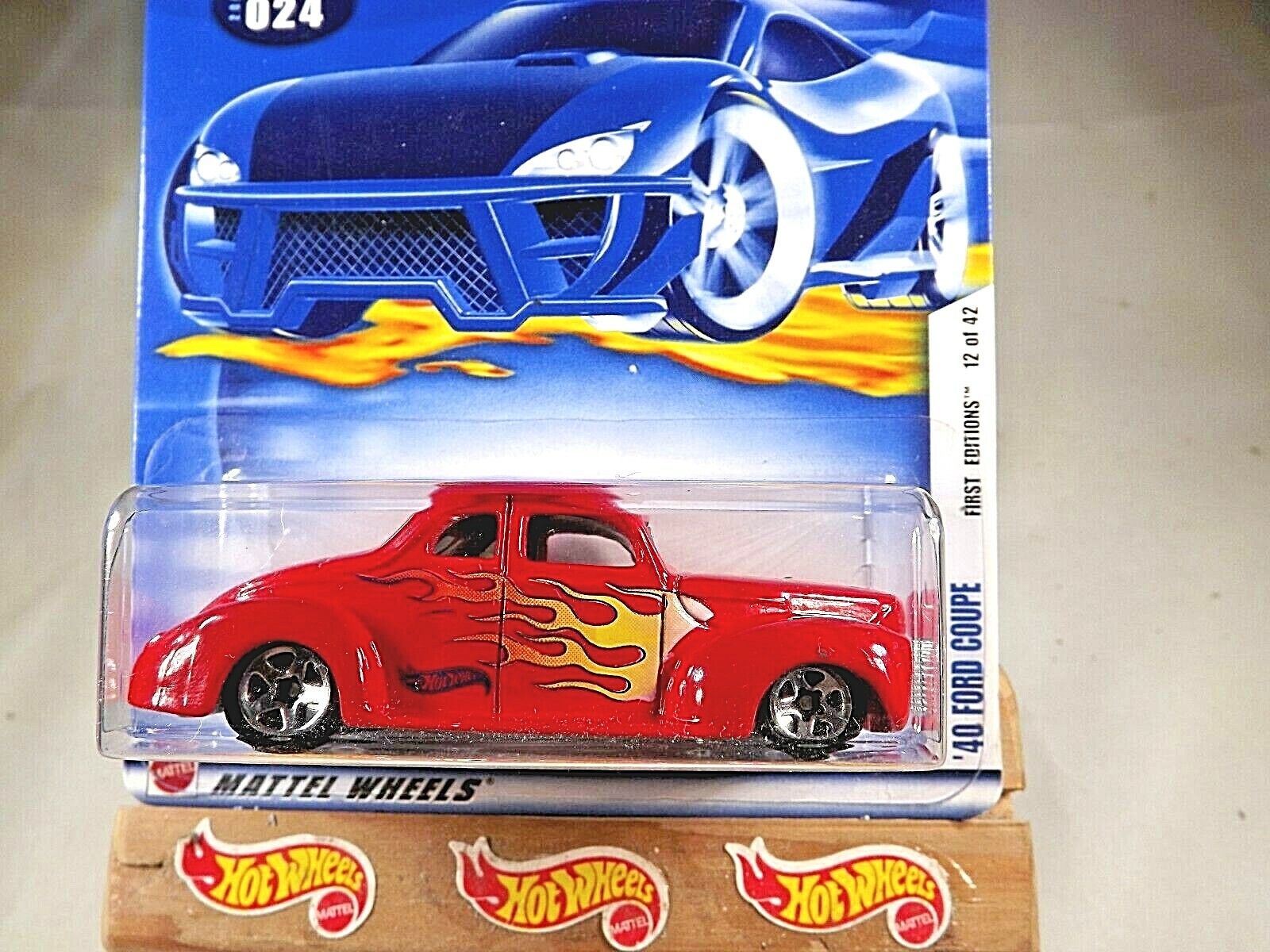 2002 Hot Wheels #24 First Editions 12/42 ’40 FORD COUPE Red w/Chrome 5 Spoke Whl