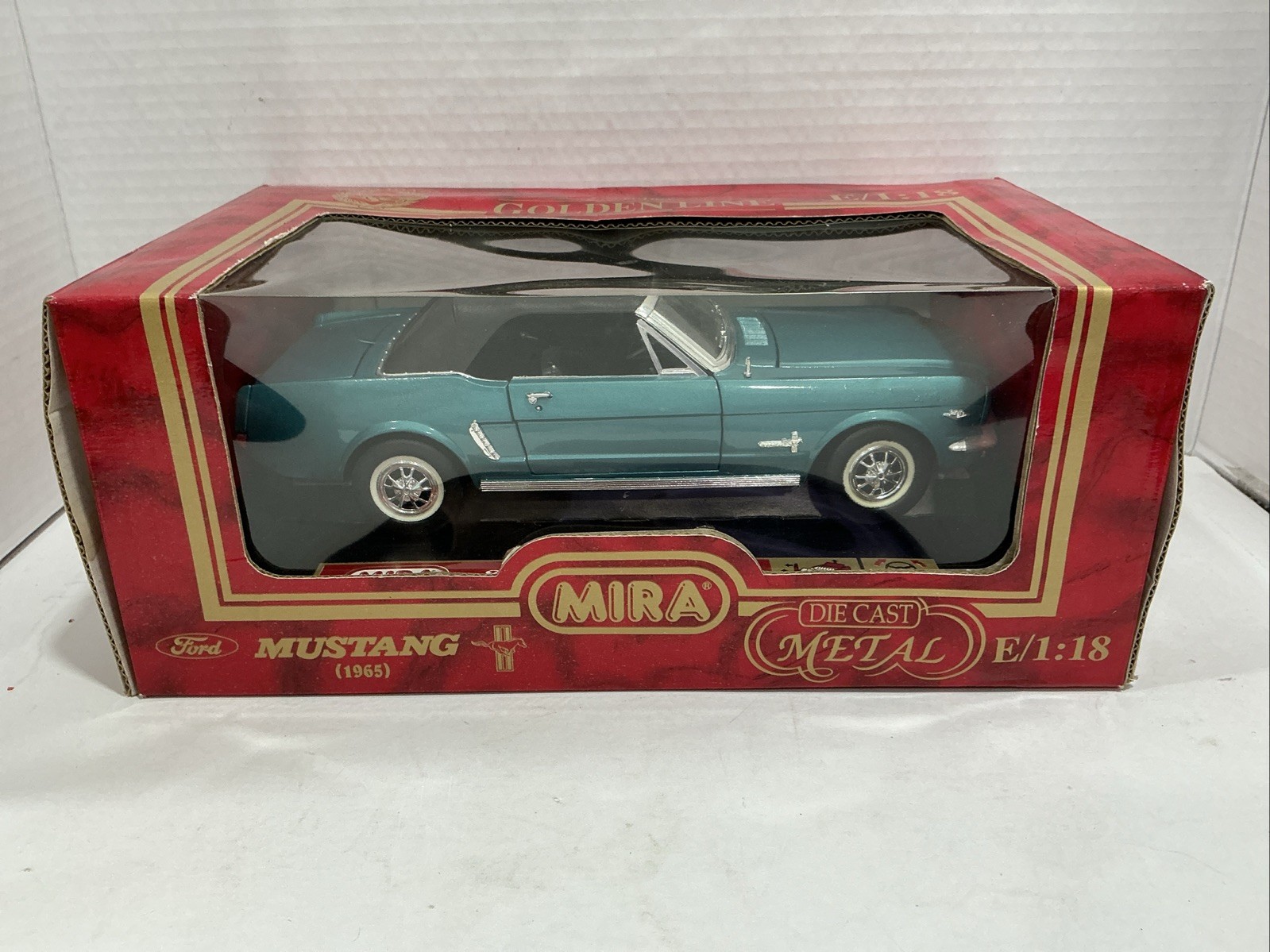 MIRA GOLDEN LINE 1965 Ford Mustang ~ Teal Black Soft Top 1:18 Die Cast Car