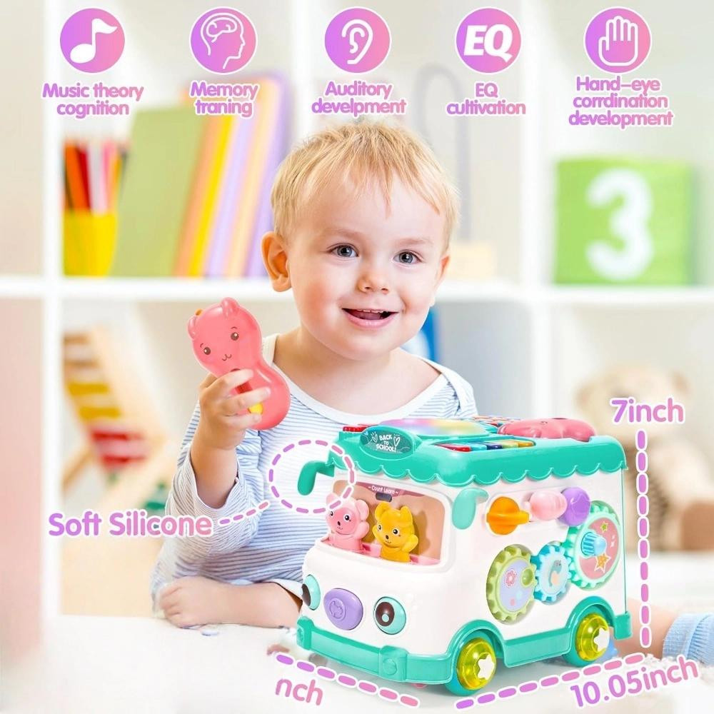 6 in 1 Activity Bus Toy Musical Learning Early Education 1 Car Blocks Age 1-3