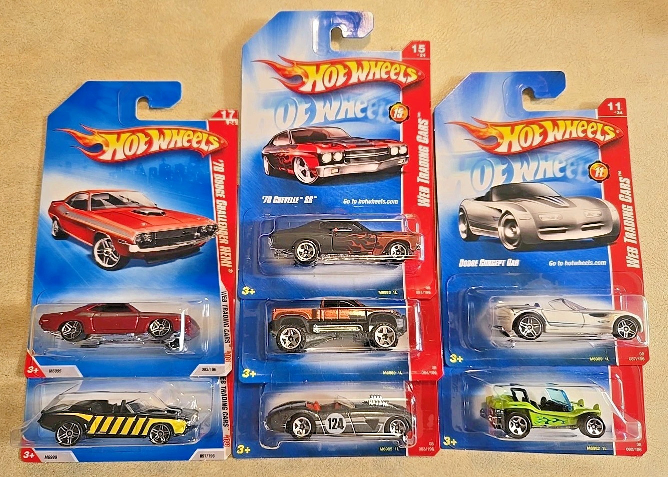 7 2008 Hot Wheels Web Trading Cars Challenger Camaro Chevelle Mega Duty Meyer