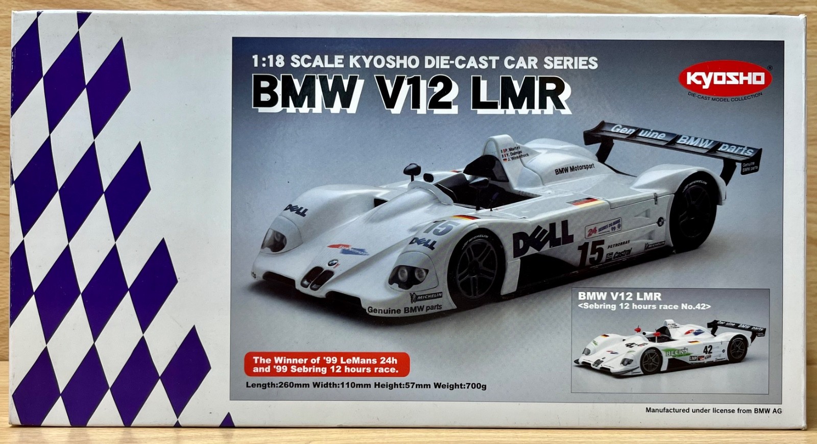 Kyosho 1:18 Scale 08531A “BMW V12 LMR” #42 Le Mans & Sebring 1999 Model Boxed