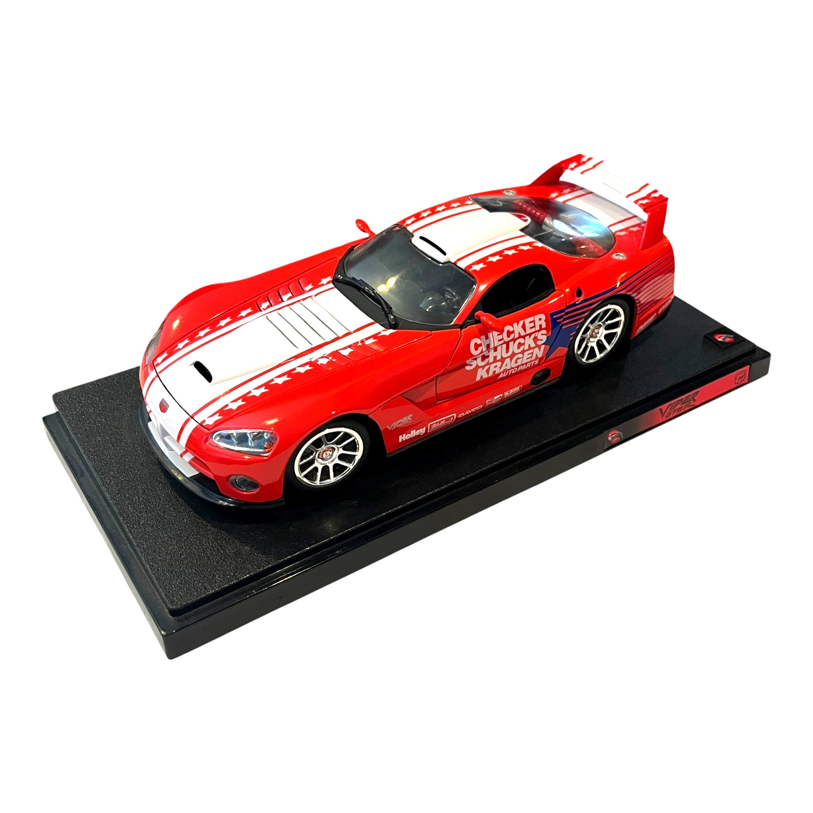 Dodge Viper GTS-R Checker Schuck’s Kragen Die Cast Car 1:18 with Stand