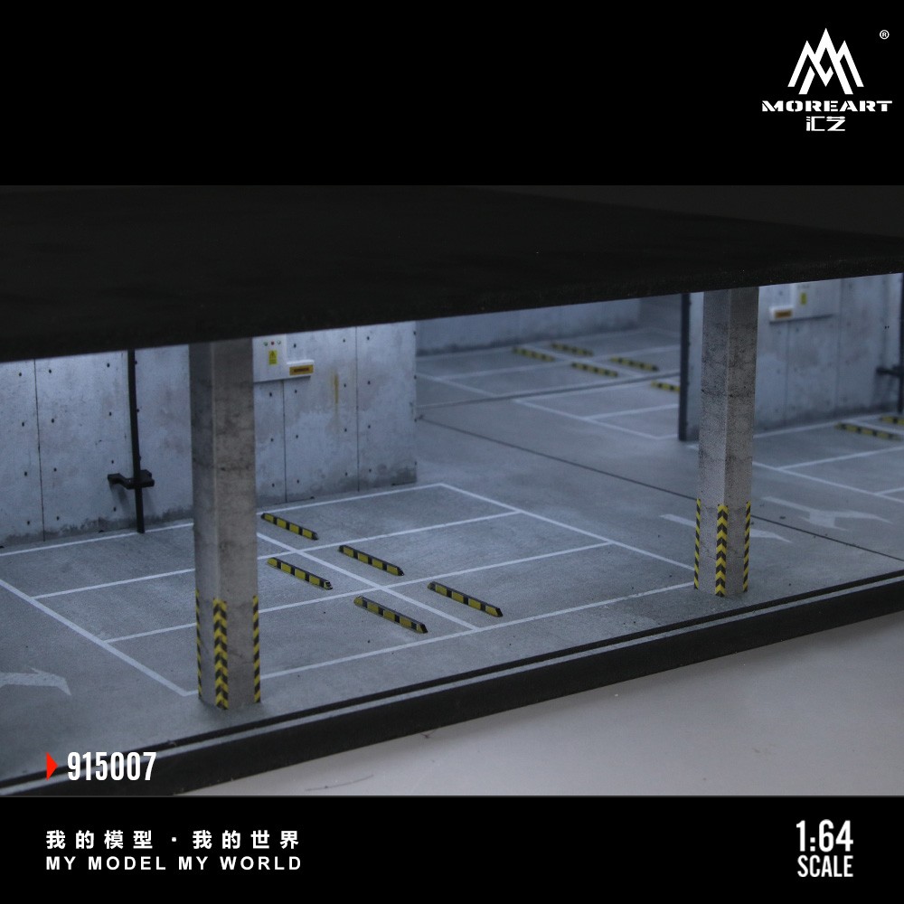1/64 Car Garage Diorama Model LED Lighting Repair Workshop Scene Display Case US