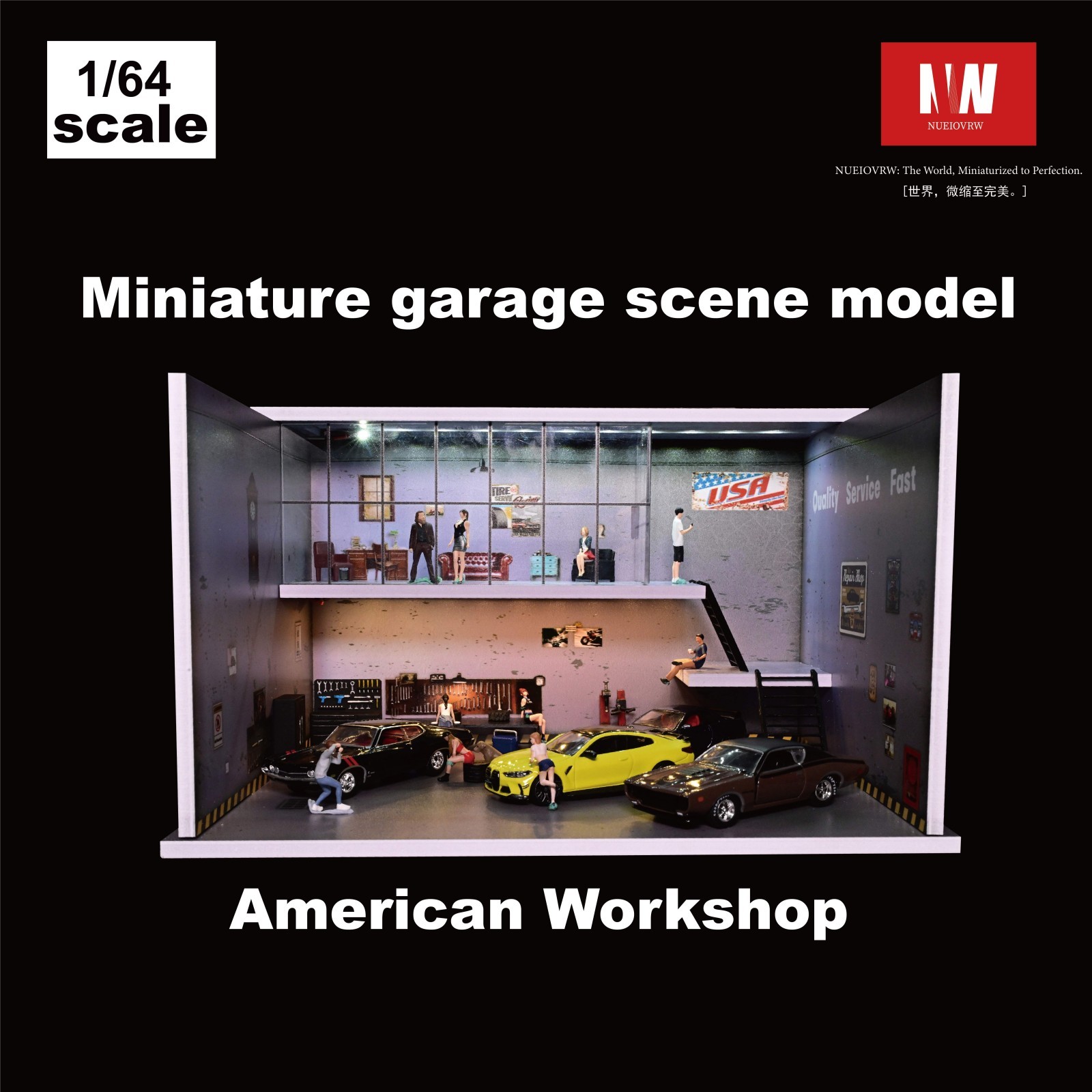 Diorama 1/64 Diecast Car Garage Model LED Lighting Parking Lot Display Case US