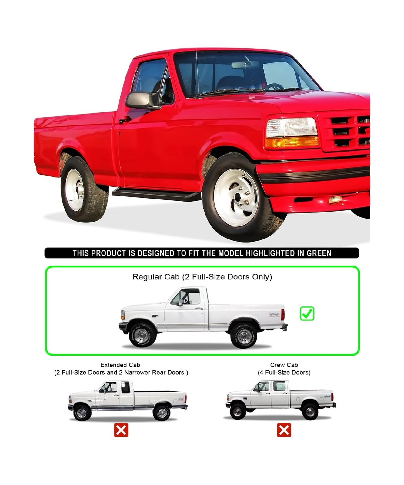 APS Premium 6in Black Running Boards Compatible with Ford Bronco F150 Regular…