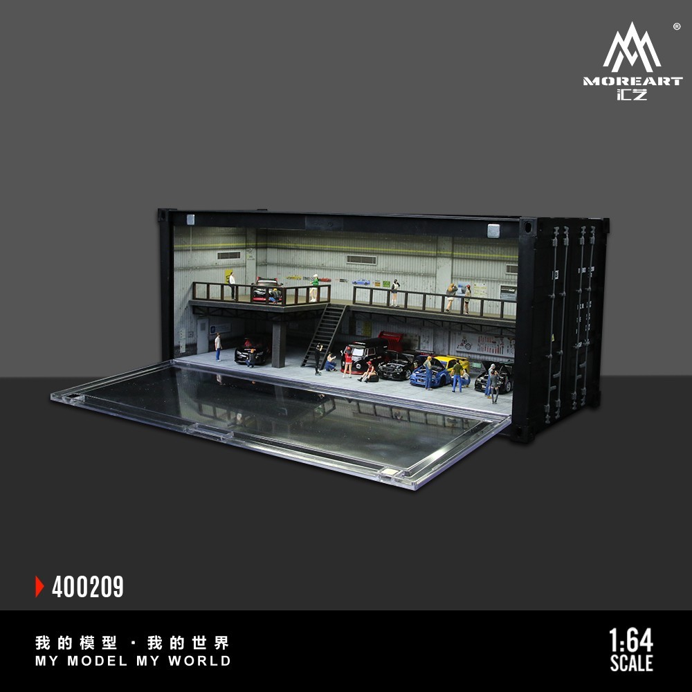 1/64 Diorama Diecast Model LED Garage Container Street Buildings Display Case