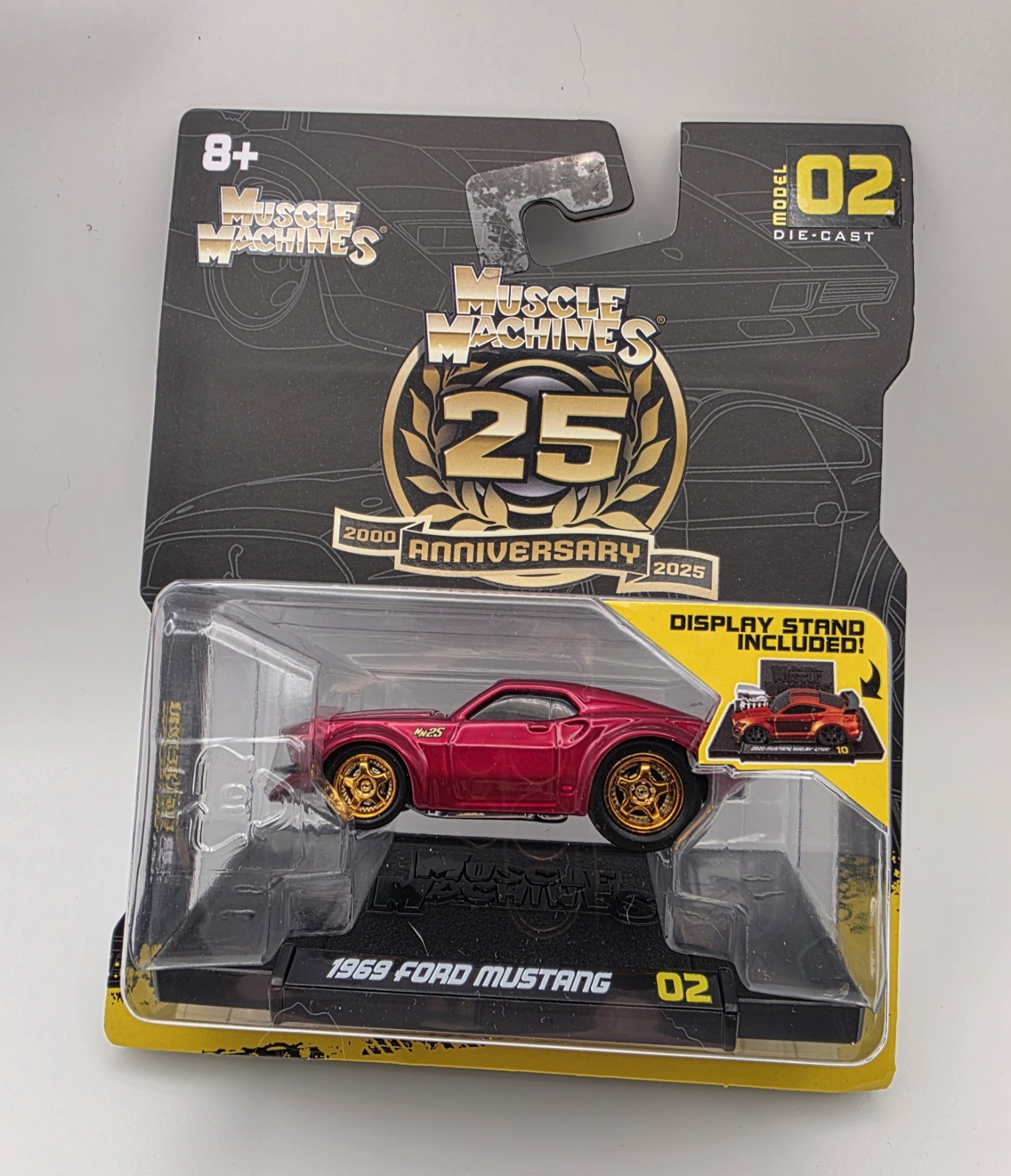 1969 Ford Mustang Muscle Machines 25th Anniversary Gold Wheels 1:64 Diecast Car