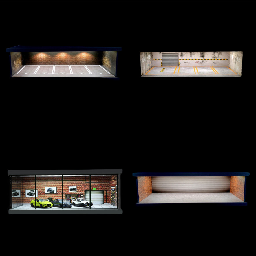 1/43 Diorama Garage Model LED Lighting City Car Parking Lot Scene Display Model