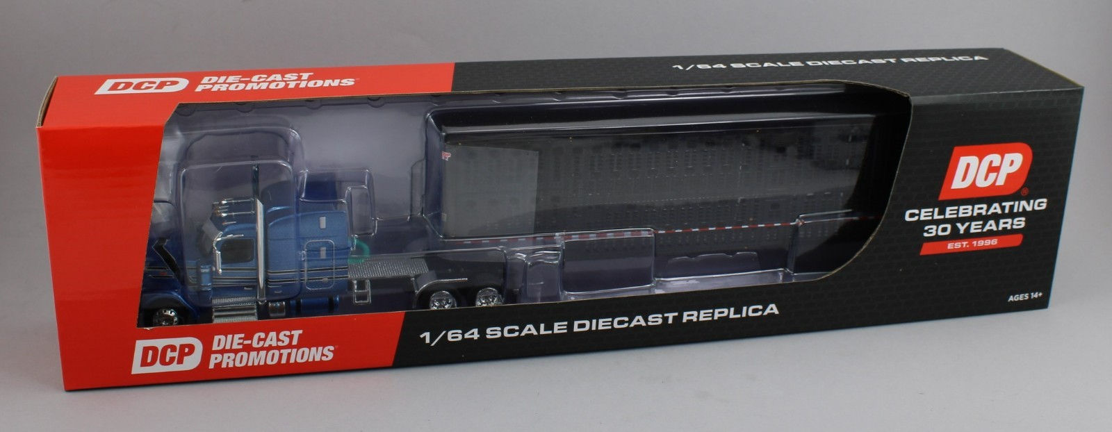 DCP 1:64 *BLUE & BLACK* Peterbilt 589 Midroof w/BLACK Wilsn Livestock Trailer