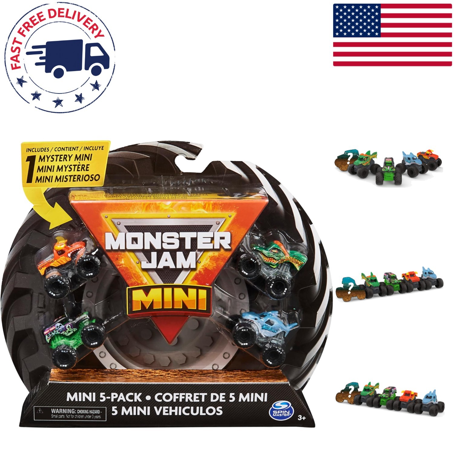 5 Pack Mini Collectible Monster Trucks with Mystery Truck – Epic Kid’s Play Set