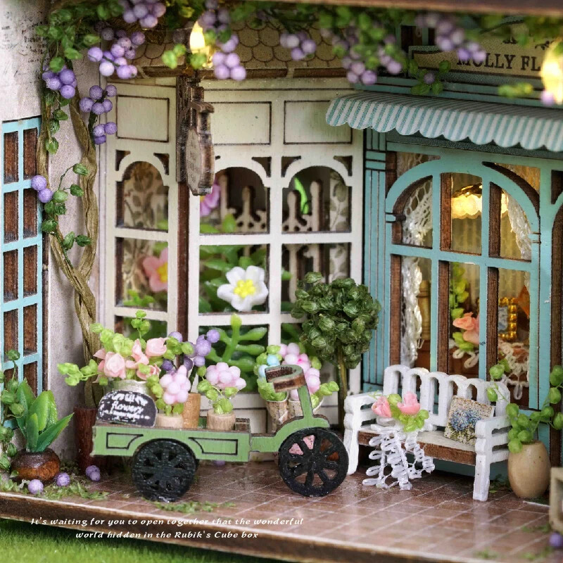 DIY Wooden Dollhouse Kit Furniture LED Lighting Wooden Building Model Gifts
