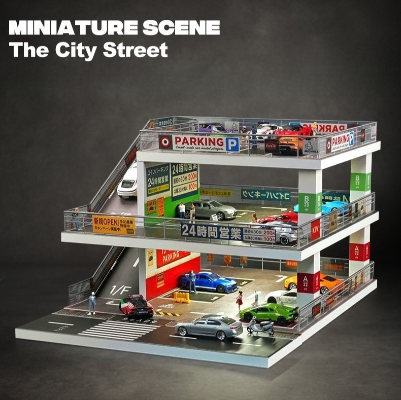 1/64 Diorama Diecast Car Garage Model Multi-Layer Car Parking Lots Display Scene