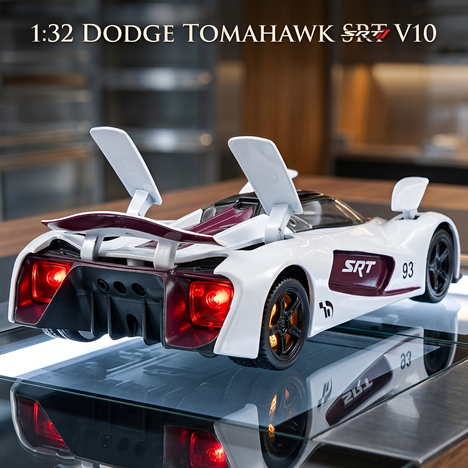 1:32 Dodge Tomahawk SRT V10 Diecast Light Sound Pull Back Collectible Toy Gift